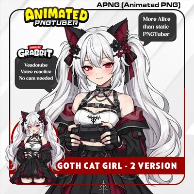 Анимированный PNGTuber Goth Cat Girl для Veadotube Mini