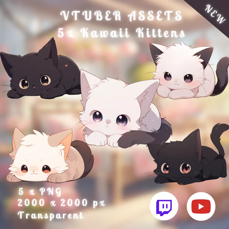 Ассеты для витуберов 5x Kawaii Kittens