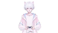 Беловолосый мальчик с кошачьими ушками и хвостом Live2D White-haired Boy with Cat Ears & Tail