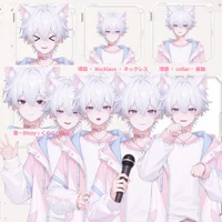 Беловолосый мальчик с кошачьими ушками и хвостом Live2D White-haired Boy with Cat Ears & Tail