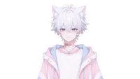 Беловолосый мальчик с кошачьими ушками и хвостом Live2D White-haired Boy with Cat Ears & Tail