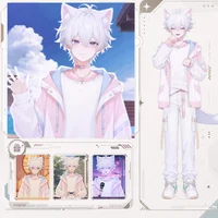 Беловолосый мальчик с кошачьими ушками и хвостом Live2D White-haired Boy with Cat Ears & Tail