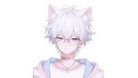 Беловолосый мальчик с кошачьими ушками и хвостом Live2D White-haired Boy with Cat Ears & Tail