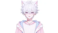 Беловолосый мальчик с кошачьими ушками и хвостом Live2D White-haired Boy with Cat Ears & Tail