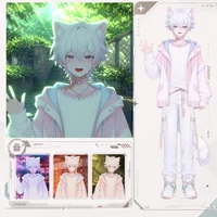 Беловолосый мальчик с кошачьими ушками и хвостом Live2D White-haired Boy with Cat Ears & Tail