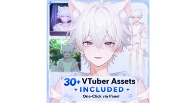 Беловолосый мальчик с кошачьими ушками и хвостом Live2D White-haired Boy with Cat Ears & Tail