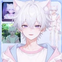 Беловолосый мальчик с кошачьими ушками и хвостом Live2D White-haired Boy with Cat Ears & Tail