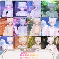 Беловолосый мальчик с кошачьими ушками и хвостом Live2D White-haired Boy with Cat Ears & Tail