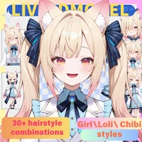 Live2D модель Cat-eared Twin-tail Girl с чиби-формой и сменой причесок