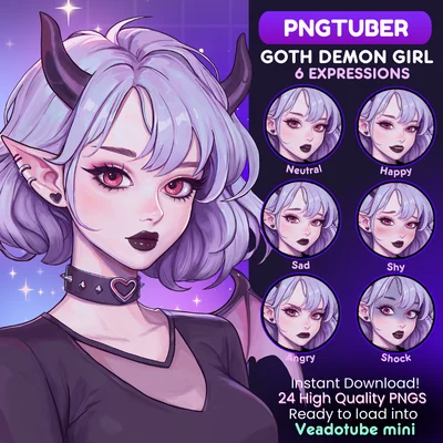 PNGTuber модель готической девушки-демона Goth Demon Girl
