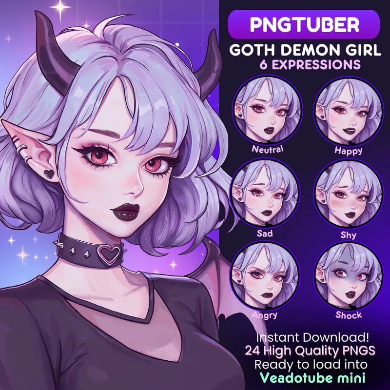 PNGTuber модель готической девушки-демона Goth Demon Girl