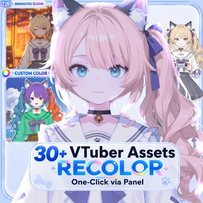 Live2D модель кошкодевочки Blonde Twin-Tail Cat Girl