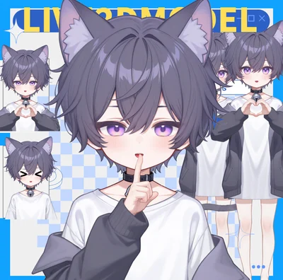 Live2D-модель мальчика-кота Neko Purple-themed Boy
