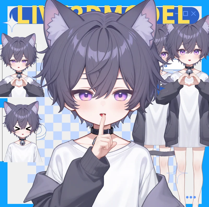 Live2D-модель мальчика-кота Neko Purple-themed Boy