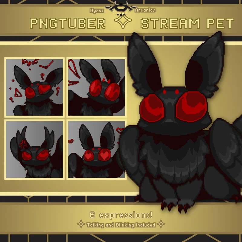 Pixel Dark Mothman PNGtuber питомец для стрима