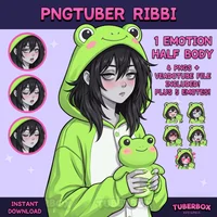 PNGTuber модель девушки Ribbi F13 в худи лягушки с эмоутами