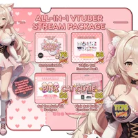 Полный набор оформления стрима Pink Cat Cutie с VTuber и PNGTuber