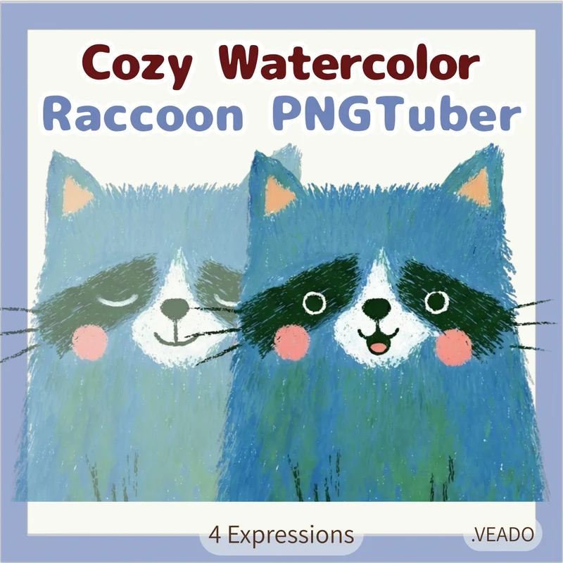 Watercolor Raccoon PNGTuber — енот в книжном акварельном стиле