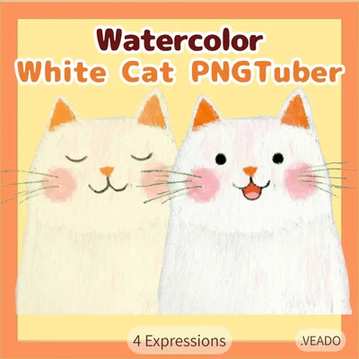 PNGTuber-аватар белого кота Watercolor White Cat для Veadotube