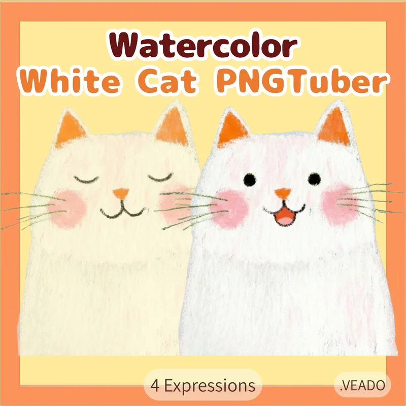 PNGTuber-аватар белого кота Watercolor White Cat для Veadotube