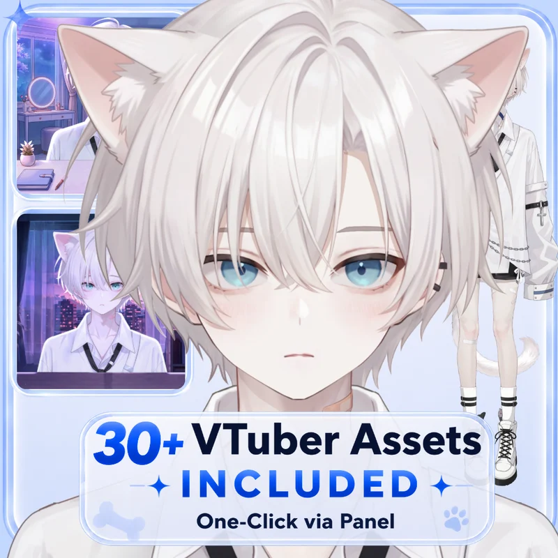Live2D-модель White-haired Jirai Cat Boy