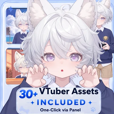 Live2D-модель мальчика с кошачьими ушками White-haired Shota Cat-eared Boy